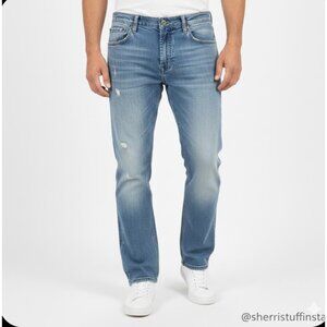 CJ Black Carbon Distressed Light Wash Denim Straight Leg Jeans Size 34 X 32